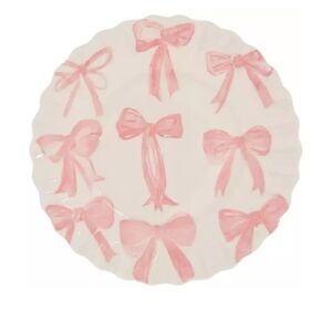 Pink And White Conquette Bow 4 Pc  Salad Plates 8.3 Ceramic